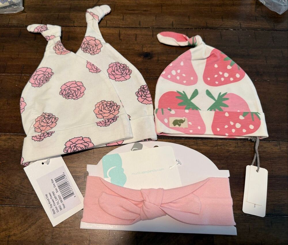 4pc Bundle NWT Organic Cotton Infant knotted Hats/Headband